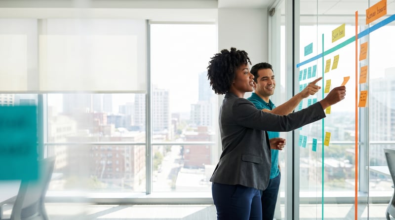 Team organizing work on a board