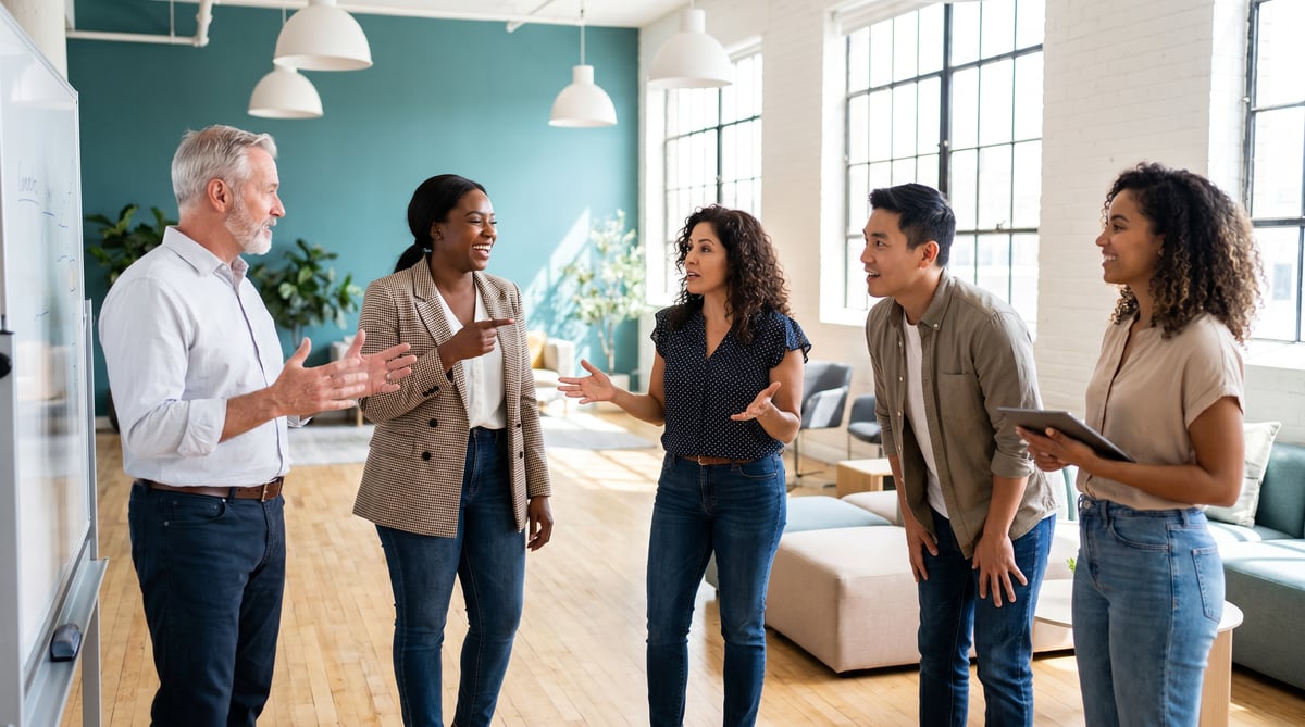 Team in a facilitated circle discussion